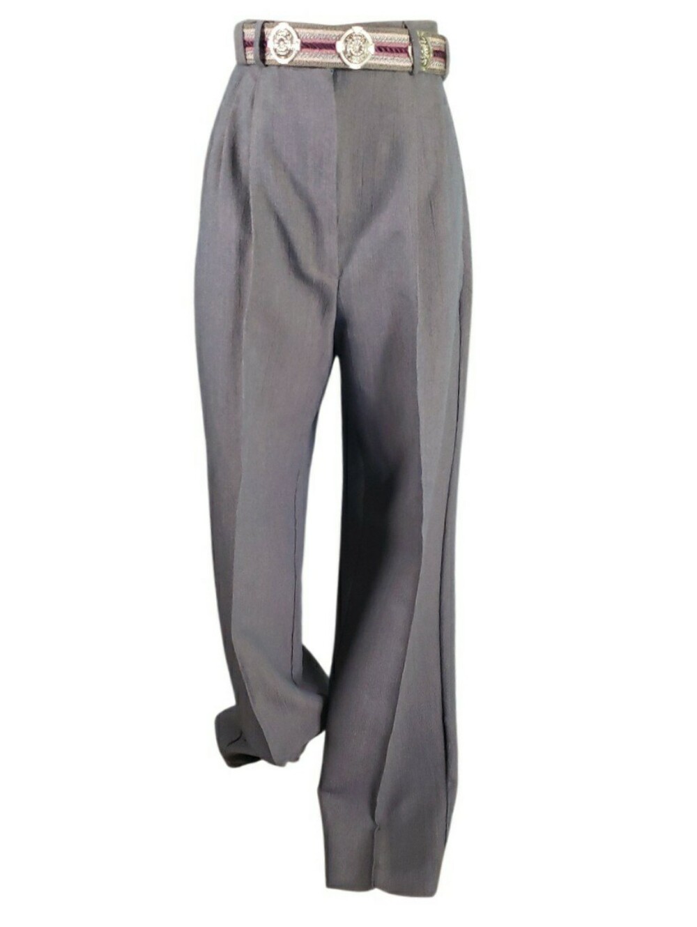 Vintage Lucia Classic Pleated Grey Dress Pants Western Boho Self Belt & Button 8